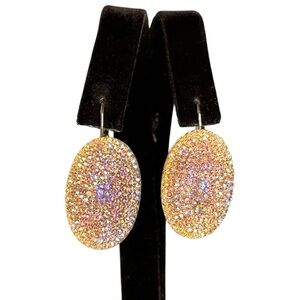 Vintage Iridescent Color Shift Oval Dome Leverback Pierced Earrings